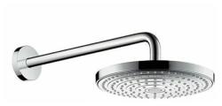 Верхний душ Hansgrohe Raindance Select S 300 2jet с держателем, настенный монтаж, круглый, с 2 режимами, размер 30,1 см, латунный, цвет хром/белый, для душа/ванной