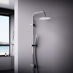 Душевой гарнитур Damixa Scandinavian Pure высота 1055-1455 мм, цвет хром, без смесителя, комплект: тропический душ круглый (с верхней лейкой)/стойка/лейка/шланг, настенная, латунь/пластик