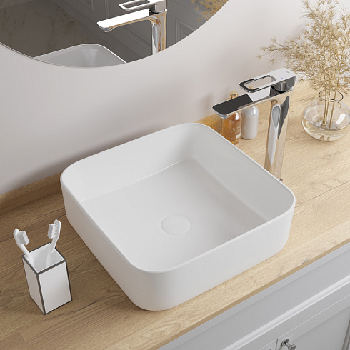 Раковина IDDIS Bridge 39х39х13 см, накладная, квадратная, керамическая/фарфоровая, цвет белый, без отверстия под смеситель, без слив-перелива, умывальник