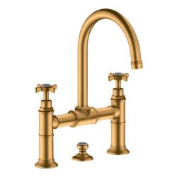 Смеситель для раковины Axor Montreux 220, двухвентильный, с крестообразными рукоятками, поворотный излив, длина излива 17,5 см, керамический, латунь, цвет шлифованное золото, со сливным гарнитуром