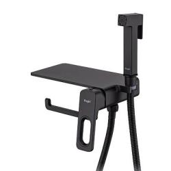 Смеситель с гигиеническим душем Raglo R51.55.06 встраиваемый, однорычажный, керамический, с полкой и бумагодержателем, без излива, с гибким шлангом/лейкой, латунь, цвет черный