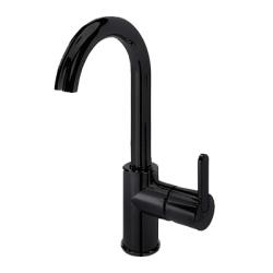 Смеситель для раковины Cezares Leaf, однорычажный, высокий, длина излива 128 мм, поворотный, керамический, латунь, цвет черный матовый, с донным клапаном