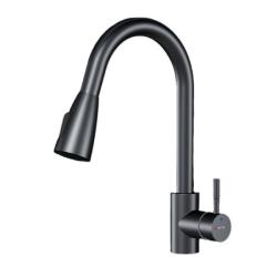 Смеситель для кухни/мойки Am.Pm X-Joy S однорычажный, поворотный, выдвижной излив, керамический, длина 223 мм, нержавеющая сталь/пластик, цвет черный
