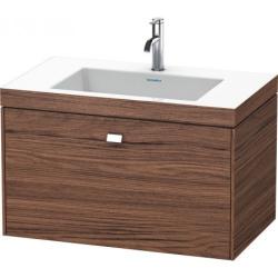 Тумба c раковиной Duravit Brioso, 80х48х50,2 см, подвесная, 1 выдвижной ящик, ДСП, цвет: орех темный/хром /Vero Air, мебельная, прямоугольная, цвет белый, фарфоровая, с площадкой под смеситель, без перелива