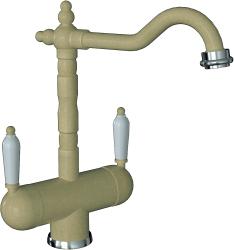 Смеситель для кухни/мойки Flortek Ария FK, с подключением фильтра питьевой воды/биканальный, однорычажный, керамический картридж, с поворотным изливом, высокий, длина излива 219 мм, латунь, цвет бежевый