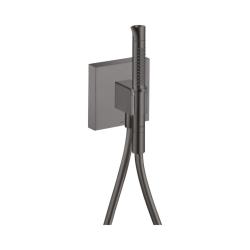 Душевой гарнитур AXOR Starck Organic, комплект: держатель душевой лейки/душевая лейка/душевой шланг, цвет шлифованный черный хром, скрытого монтажа, квадратный, настенный, для душа/ванной