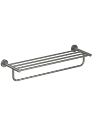 Полка Aquatek Европа с полотенцедержателем, 600х204 мм настенная, цвет оружейная сталь, нержавеющая сталь/латунь, прямоугольная, подвесная, для душа/ванной