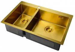 Мойка кухонная ZorG Light Bronze, 78х51х20 см, две чаши, нержавеющая сталь, прямоугольная, цвет: бронза, с отверстием под смеситель, без крыла, правосторонняя, слив-перелив, врезная
