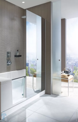 Ванна Duravit Shower+Bath 170х75 см пристенная, минеральное литье DuraSolid/зеркальное стекло справа, цвет: белый, с душевой перегородкой, дверцей, фронтальной панелью, ножками (без гидромассажа, сифона), прямоугольная