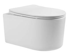 Унитаз подвесной Aquatek Мия, белый, горизонтальный (в стену) выпуск, с быстросъемным сиденьем микролифт, дюропласт, безободковый, под скрытый бачок, смыв торнадо