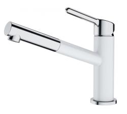 Смеситель для кухни/мойки Franke Orbit Pull-Out, однорычажный, поворотный, керамический картридж, выдвижной шланг, длина излива 209 мм, латунь, цвет хром/белый