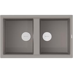 Мойка кухонная Omoikiri Kitagawa 86-2-GR, две чаши, 51х86 см, врезная, из керамики (Artceramic), прямоугольная, цвет ленинградский серый, без отверстия под смеситель, без крыла, слив-перелив, врезная в столещницу, для кухни