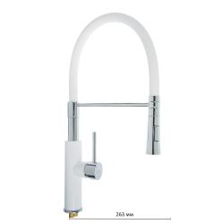 Смеситель для кухни/мойки Accoona, однорычажный, поворотный/гибкий, керамический, длина излива 263 мм, латунь, цвет белый/хром