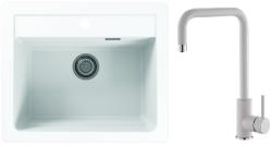 Сет мойка+смеситель ALVEUS для кухни №31F GRANITAL, мойка GRANITAL ATROX 30 ARCTIC-G11, арт. 1131991 59х50х19,5 см, врезная, искусственный гранит, прямоугольная, цвет белый, смеситель DUAL G11 ARCTIC, арт. 1139810 однорычажный, поворотный