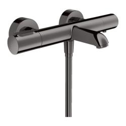 Смеситель для ванны Axor Citterio M, термостатический, внешнего/наружнего монтажа, настенный, неповоротный, латунный, длина излива 18 см, цвет полированный черный хром, без душевого шланга/лейки