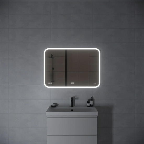 Зеркало Cersanit LED 070 design pro, 100х70х4 см, с LED/ЛЕД-подсветкой, bluetooth/блютуз, часы/датчик температуры, прямоугольное, с антизапотеванием, выключатель сенсорный, для ванны