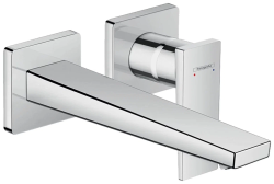 Смеситель для раковины Hansgrohe Metropol, скрытого монтажа, настенный, однорычажный, фиксированный излив, длина 22,5 см, керамический, латунь, цвет хром, с донным клапаном
