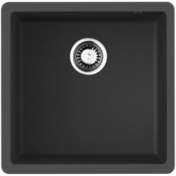 Мойка кухонная Omoikiri Bosen 44-U-BL, 44х44 см, врезная, из искусственного гранита (Tetogranit), квадратная, цвет черный, без отверстия под смеситель, без крыла, слив-перелив, врезная под столещницу, для кухни