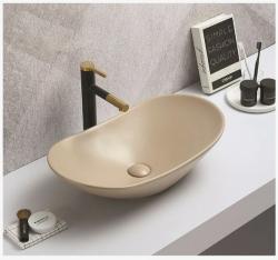 Раковина для ванной CeramaLux NC 7811AMC-1 61,5х15,5х36 накладная, овальная, керамическая/фарфоровая, цвет капучино, без отверстия под смеситель, без слива-перелива