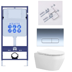 Комплект унитаза с инсталляцией Aquatek Лея Т (Сет) c сиденьем микролифт, с клавишей смыва (кнопкой, клавишей двойного смыва) хром глянцевая, комплект крепления, смыв Торнадо