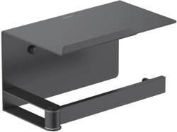 Держатель для туалетной бумаги Aquatek Либра без крышки, с полкой, матовый черный, настенный, нержавеющая сталь, форма прямоугольная, для туалета/ванной, бумагодержатель