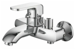 Смеситель для ванны/душа LEDEME настенный, однорычажный, неповоротный, керамический, длина излива 180 мм, цинк, цвет хром