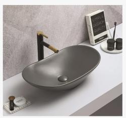 Раковина для ванной CeramaLux NC 7811AMDH-2 61,5х15,5х36 накладная, овальная, керамическая/фарфоровая, цвет серый, без отверстия под смеситель, без слива-перелива