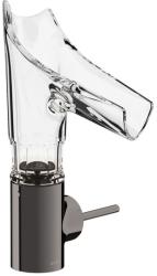 Смеситель для раковины Axor Starck V 140, однорычажный, стеклянный поворотный излив, с фасетной огранкой, длина излива 12,5 см, керамический, латунь, цвет: полированный черный хром, с незапираемым сливным набором