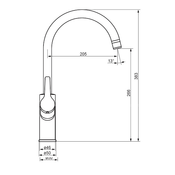 Смеситель для кухни/мойки Damixa Eclipse однорычажный, с каналом питьевой воды, керамический, с высоким изливом, длина 205 мм, поворотный, нержавеющая сталь, цвет никель