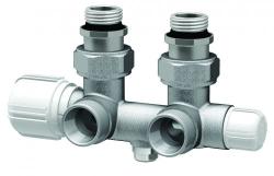 Н-образный узел FAR М24х19 нр.х1/2"нр. (угловой) с термостатическим и запорным клапанами