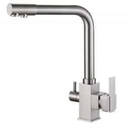 Смеситель для кухни/мойки ZorG Steel Hammer 805, под фильтр, однорычажный, поворотный, керамический картридж, длина излива 273 мм, латунь, цвет сатин