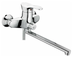 Смеситель для ванны/душа LEDEME настенный, однорычажный, поворотный, силуминовый, длина излива 348 мм, силумин, цвет хром