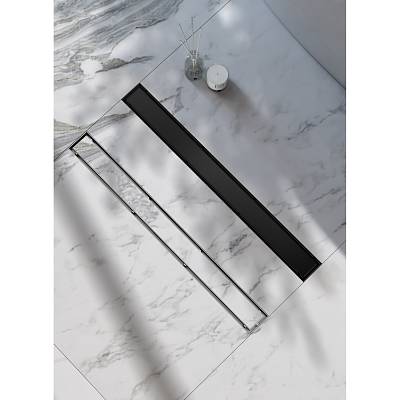 Водоотводящий желоб Raglo R652.70.06 с двухсторонней решеткой под плитку 700 мм, цвет черный, поворотный сифон 360°, DN 50 