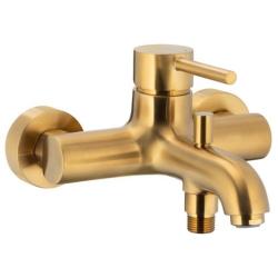 Смеситель для ванны KFA Armatura MOZA, однорычажный, настенный, наружнего/внешнего монтажа, неповоротный, латунный, длина излива 184 мм, керамический, цвет золото матовое