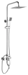 Душевая система настенная LEDEME, 745/1145 мм, цвет хром, комплект: однорычажный смеситель/излив/тропический душ (с верхней лейкой)/лейка/стойка/шланг, латунь