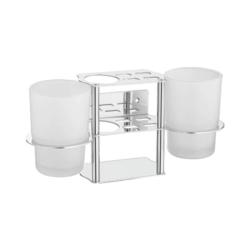 Держатель LEDEME для двух стаканов и зубных щеток настенный, латунь, стекло, белый/хром, для ванной комнаты L103