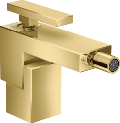 Смеситель для биде Axor Edge однорычажный, керамический, фиксированный излив, длина 14,9 см, латунь, цвет полированное золото, без шланга/лейки, со сливным гарнитуром