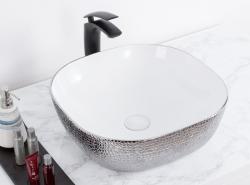 Раковина для ванной CeramaLux NC D1301H021 42,5х14,5х42,5 накладная, квадратная, керамическая/фарфоровая, цвет белый/серебро, без отверстия под смеситель, без слива-перелива