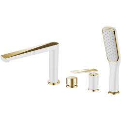 Смеситель для ванны/душа Boheme Venturo, однорычажный, на борт ванны, керамический, неповоротный, длина излива 202 мм, латунь, цвет белый/золото