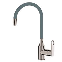 Смеситель для кухни/мойки VIEIR, однорычажный, поворотный, керамический, гибкий излив, длина излива 495 мм, латунь, цвет сатин/серый