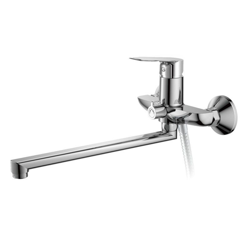 Смеситель для ванны/душа HAIBA однозахватный, хромированный, настенный, излив длинный 331 мм, поворотный, латунь, цвет хром