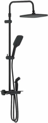 Душевая система Damixa Gala, высота 1050-1450 мм, цвет черный матовый, комплект: термостатический смеситель/гигиенический душ/тропический душ прямоугольный (с верхней лейкой)/стойка/лейка/шланг, пластик/латунь