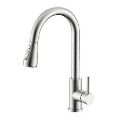 Смеситель для кухни/мойки Splenka S203.49.05 однорычажный, поворотный/выдвижной излив, керамический, высота 200 мм, длина 206 мм, нержавеющая сталь, цвет сатин