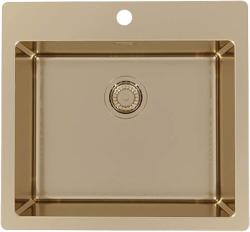 Мойка кухонная ALVEUS PURE MONARCH 70 BRONZE-90 FS 56,5х52,5х19,5 см, слив 90, врезная вровень со столешницей, нержавеющая сталь с PVD покрытием, прямоугольная, цвет бронза, 1 отверстие под смеситель