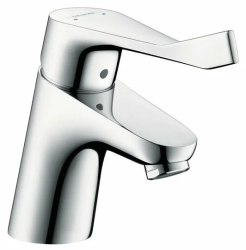 Смеситель для раковины Hansgrohe Focus Care 70 с длинной рукояткой, однорычажный, фиксированный, длина излива 10,1 см, керамический, латунь, цвет хром, без сливного набора, хромированный