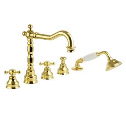 Смеситель для ванны/душа Migliore Revival, на борт ванны, двухвентильный, неповоротный, длина 210 мм, керамический, латунь, цвет золото