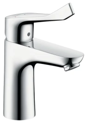 Смеситель для раковины Hansgrohe Focus Care 100 с длинной рукояткой, однорычажный, фиксированный, длина излива 11,9 см, керамический, латунь, цвет хром, без сливного набора, хромированный