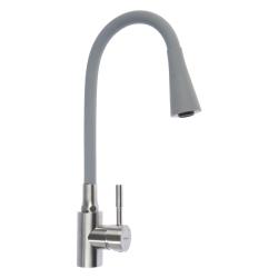 Смеситель для кухни/мойки Accoona, однорычажный, поворотный/гибкий, керамический, длина излива 350 мм, нержавеющая сталь, цвет серый/нержавеющая сталь Смеситель для кухни/мойки Accoona, однорычажный, поворотный/гибкий, керамический, длина излива 350 мм, нержавеющая сталь, цвет серый/нержавеющая сталь