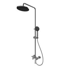 Душевая система Splenka S53.24.09 высота 1374 мм цвет графит, комплект: однорычажный смеситель-полка/излив/тропический душ круглый (с верхней лейкой)/лейка/стойка/шланг, латунь