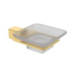 Мыльница Raglo R301.02.03 с держателем, настенная, стекло/нержавеющая сталь, квадратная, для мыла, в ванную комнату, цвет сатин золотой